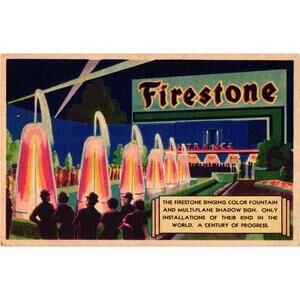 Vintage Postcard 1933 Firestone Tire & Rubber Co Singing Color Fountain Unposted